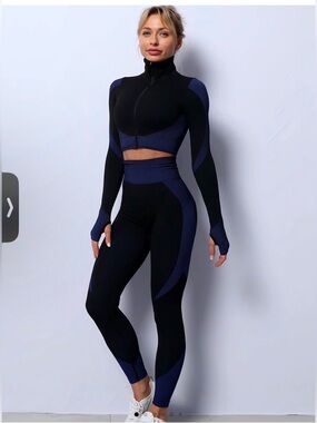 3 Piece Workout Set in Black & Navy